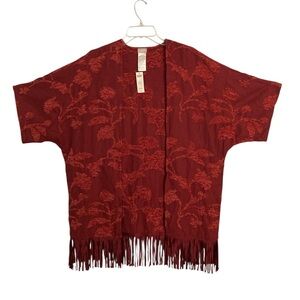 NWT Chico’s maroon chenille floral jacquard ruana kimono wrap size S/M